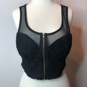 Crop top sleeveless black see through top large